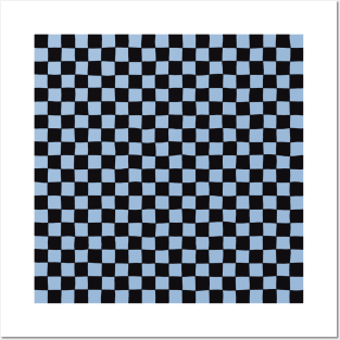 Wonky Checkerboard, Black and Light Blue Posters and Art